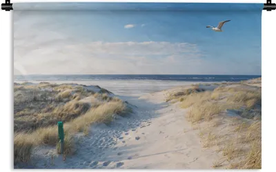 Produktbild von MuchoWow® Wandteppich Wandbehang Düne - Möwe - Strand - Meer - Sonne 60x40 cm Tapisserie Dekoration Wandtuch - Wanddekorationen