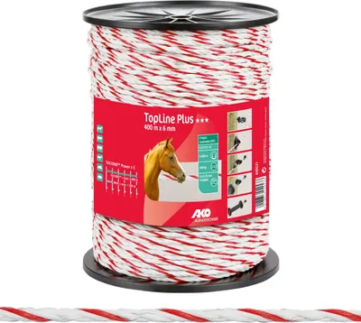 Immagine prodotto di AKO Weidezaunseil TopLine Plus weiß/rot, 400 m Länge, 6 mm breit