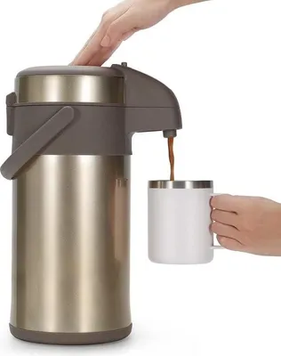 Image de pompe de 3,0 litres, thermos, distributeur de café, acier inoxydable, pompe à double paroi, pot isolé par pompe, cafetière pour 16 tasses (or)