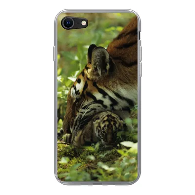 Produktbild von MuchoWow® Handyhülle Schutzhülle Hülle für iPhone 7 Tiger - Pflanzen - Jungtier Silikon Softcase Handy Hülle - Kartenhalter