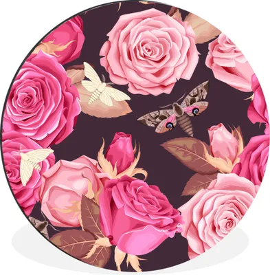 Produktbild von MuchoWow® Aluminium Wandkreis Rosen - Schmetterlinge - Natur Ø 60 cm Wanddeko Modern Wohnzimmer - Wand Kreis - Wandbild - Schlafzimmer - Aluminium Bild - Kinderzimmer - Wohnzimmer Dekoration - Wandschmuck
