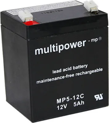 Produktbild von MultiPower Bleiakku MP5-12C Zyklen-Type 12Volt 5,0Ah mit 6,3mm Steckanschlüssen