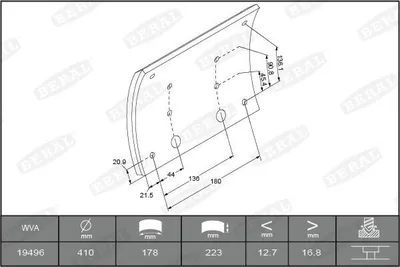 Produktbild von BERAL Bremsbelagsatz Trommelbremse KBL19496.0-1660 passend für MERCEDES-BENZ UNIMOG 17,7mm 223mm 9,583kg