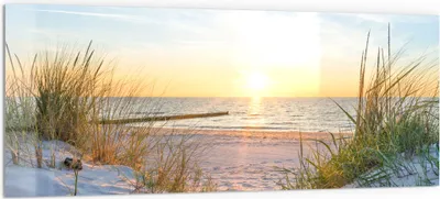 Produktbild von DEQORI Küchenrückwand Glas 125x50 cm 'Abendsonne an der Ostsee' Spritzschutz Bad Rückwand