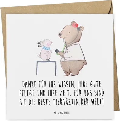 Produktbild von Mr. & Mrs. Panda Glückwunschkarte Beste Tierärztin - Weiß - Geschenk, Danke sagen, Tiermedizin, der Welt, Aufmerksamkeit, Dankeschön, Grußkarte, Veterinär, Klappkarte