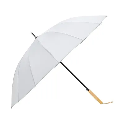Image de Parapluie-canne pour femme et homme, avec manche droit en bois, 16 baleines, gris