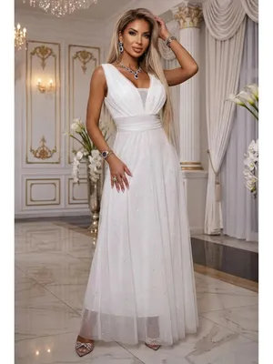 Produktbild von Numoco Brautkleid Klaudia Maxikleid Partykleid Abendkleid Hochzeit, weiß mit Glitzer, Gr. XS-L