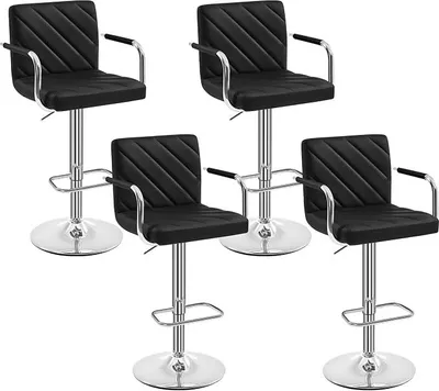 Produktbild von 4er Set Barhocker, Barstuhl höhenverstellbar, Kunstleder Gepolstert Tresenhocker 360° Drehstuhl, Küchenstuhl mit Armlehnen, Rückenlehne und Fußstütze, Schwarz