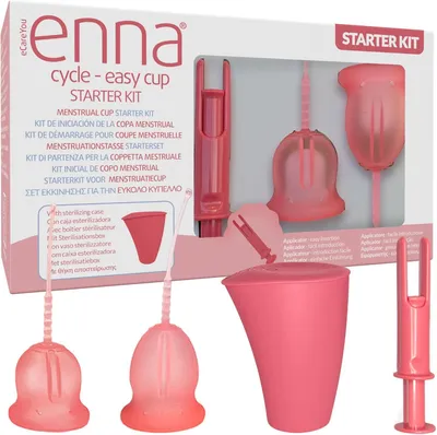 Zdjęcie produktu dla Kubeczek menstruacyjny zestaw, 2 sztuki, medyczny silikon, z aplikatorem i pudełkiem, do podróży