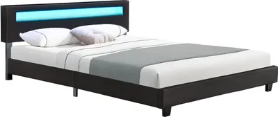 Obrázek produktu pro Čalouněná postel Paris 28906, rám postele s LED osvětlením a lamelovým roštem, černá, 180 x 200 cm