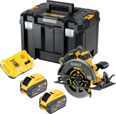 Produktbild von DeWALT DCS 578 Y2T Akku Kreissäge 54V XR FlexVolt 190 mm Brushless + 2x Akku 12,0 Ah + Ladegerät + TSTAK