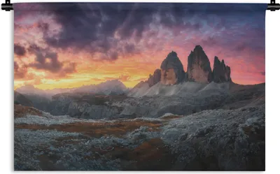 Produktbild von MuchoWow® Wandteppich Wandbehang Felsen - Berg - Sonnenuntergang - Landschaft 90x60 cm Tapisserie Dekoration Wandtuch - Wandskulpturen - Bildteppich