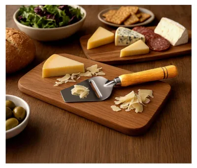 Produktbild von Käsehobel aus Edelstahl mit Holzgriff, Länge 17,5 cm