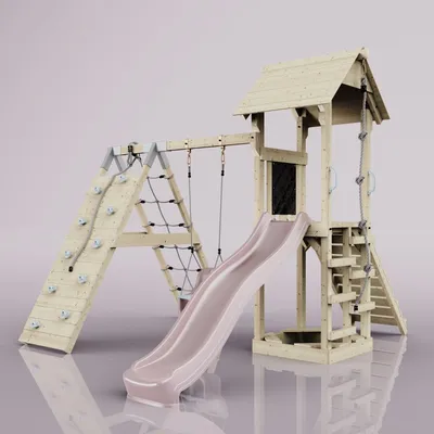 Produktbild von OutdoorToys Spielturm Trondheim aus Holz in Rosa Babyschaukel