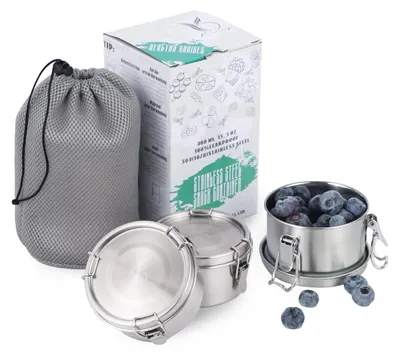 3er-Set Edelstahl-Behälter 400 ml, auslaufsicher, für Snacks
