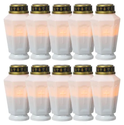 Produktbild von LED Grablicht - Grabkerze - orange flackernd - Timer- H: 15,5cm - für Außen - weiß - 10er Set