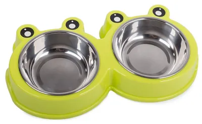 Image de Verk 19107 Gamelle double pour chiens et chats, acier inoxydable, 2x175 ml vert