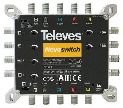 Produktbild von Televes MS 56C Umschaltmatrix 5 Eingänge 6 Ausgänge NEVO receiverpowered