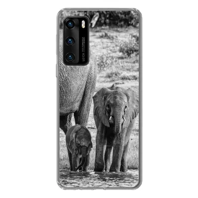 Produktbild von MuchoWow® Handyhülle Schutzhülle Hülle für Huawei P40 Elefant - Wasser - Tiere - Schwarz - Weiß Silikon Softcase Handy Hülle - Handytasche