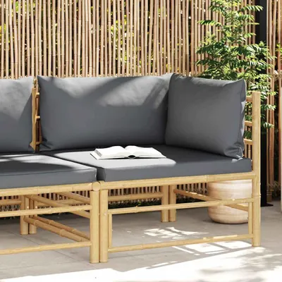 Obrázok produktu pre vidaXL Záhradná rohová pohovka s tmavosivými vankúšmi Bamboo