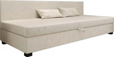 Produktbild von AURA SOFA Boxspringbett ULO BIZ 80x195 Komplett-Set mit Bonell Matratze, Polsterbett mit Bettkästen - Hellbeige, MONOLITH 02