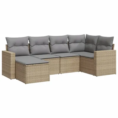 Produktbild von 6-tlg. Garten-Sofagarnitur mit Kissen Beige Poly Rattan