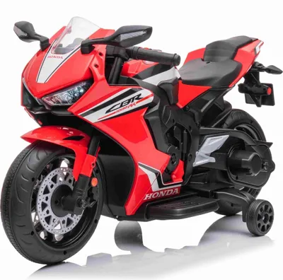Obrázok produktu pre Detská elektrická motorka HONDA CBR 1000RR, licencovaná, 12V batéria, koženkové sedadlo, plastové kolesá, 30W motor, LED osvetlenie, pevný rám, pomocné kolesá, červená