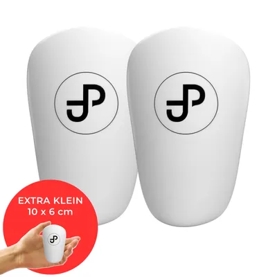 Produktbild von JDP Mini Schienbeinschoner Fußball 10 x 6 cm, Weiß, extra kleine Schienbeinschützer für Herren, Damen & Kinder