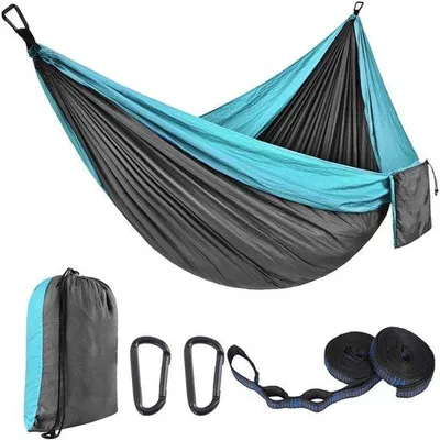 Produktbild von Famanu Reise-Hängematte mit Bändern - 270 x 140 cm - Tragbare, atmungsaktive Hängematte