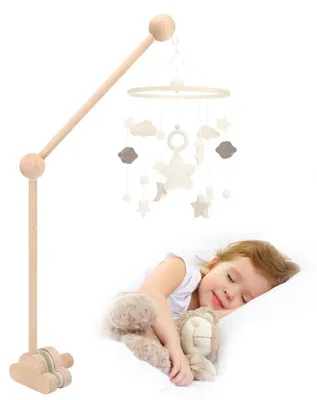 Image de Elzusha - Support en bois pour mobile pour bébé - Support mobile amovible - Hauteur réglable - Adapté aux lits de bébé - Pour suspendre des jouets - Durable et sûr