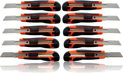 Produktbild von 10er Set Cuttermesser 18mm Klingenbreite | scharfe Cuttermesserklingen | Teppichmesser für Heimwerker | Paketmesser | Allzweckmesser mit Klingenfixierung | Profi Kartonmesser [ergonomischer Griff]