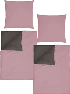 Produktbild von aboutyourhome bettwäsche Bettwäsche Baumwolle Uni Wende 135x200 / 80x80 cm Set Rosa Grau Beige, Rosa / 4 tlg.