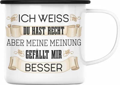 Produktbild von Trendation - Lustiges Geschenk für Männer Frauen Emaille Tasse Besserwisser Geschenkidee Lustige Emaille Tasse mit Spruch (Schwarz)