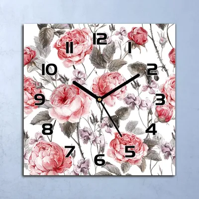 Produktbild von Wanduhr Echt-Glas-Küchenuhr Gartenblumen Quarz Lautlos 30x30 Deko Bilder