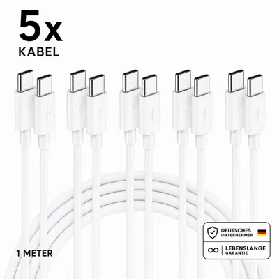 Produktbild von USB-C Schnellladekabel 1M/2M - USB-A zu USB-C oder Typ-C zu Typ-C – Typ-C zu Typ-C 1 Meter / 5 Stück
