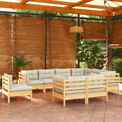 Produktbild von Möbel 9-tlg. Garten-Lounge-Set mit Creme Kissen Massivholz Kiefer - Terrassenmöbel 3096767