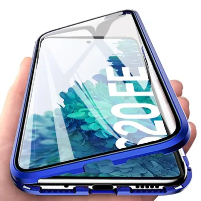 Image de Galaxy S20 FE Case, Coque en verre trempé avec adsorption magnétique, cadre métallique, étui de protection complet pour Samsung Galaxy S20 FE Bleu