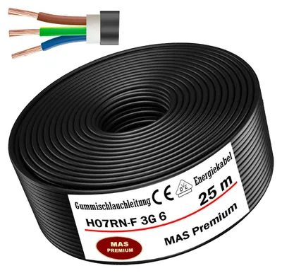 Produktbild von 25m Gummischlauchleitung Baustellenkabel H07RN-F 3G6 Flexibel für Geräten