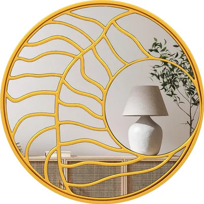 Obrázok produktu pre COSTWAY φ80cm dekoratívne zrkadlo, nástenné zrkadlo so zlatým rámom, asymetrické veľké zrkadlo, okrúhla nástenná dekorácia do obývačky, predsiene, spálne