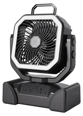 Produktbild von Camping-Ventilator, tragbarer Ventilator, Sprühventilator, Beleuchtungsventilator, Angelventilator, ferngesteuerter Ventilator mit langer Akkulaufzeit, schwarz