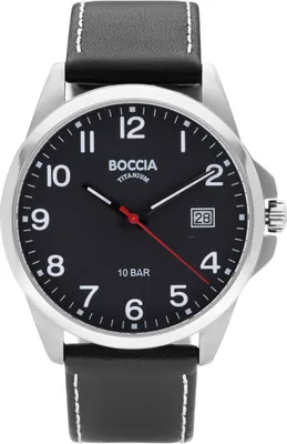 Produktbild von Boccia Armbanduhr 3671-02 Titan, Leder, Quarz, Analog, Datum, schwarz