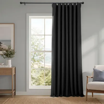 Faux-Linnen Vorhang 254x213 cm, kamerverduisterend, 1 Paneel, Schwarz