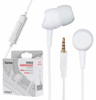 Productafbeelding van Hama Kooky, Kabel, Gesprek/muziek, 20 - 20000 Hz, 12 g, Koptelefoon met microfoon, Wit