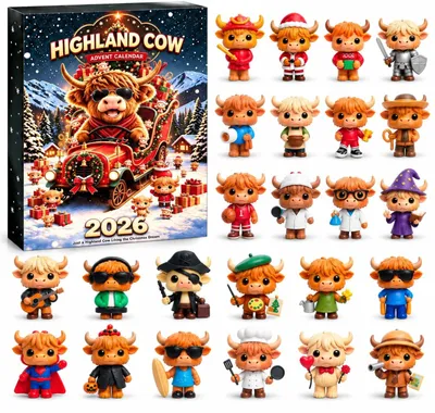 Produktbild von Highland Cow Adventskalender 2026 24 Tage 3D Kuh WeihnachtsKalender 2026