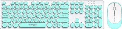Obrázek produktu pro Sada bezdrátové klávesnice a myši Thunderwolf TF770 2.4G, kulaté retro punkové klávesy, klávesy jako u notebooku, tiché a pohodlné, široce kompatibilní, mořská modř (dodáváno bez baterie)