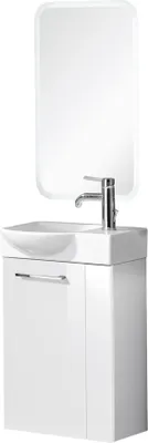 Produktbild von Fackelmann SBC SCENO Gäste WC Set 4-teilig 45 cm, Weiß, links, Keramik Hahnloch rechts inkl. LED-Spiegel und Armatur