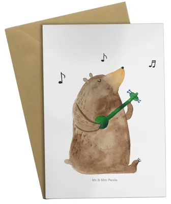 Produktbild von Mr. & Mrs. Panda babykarte Bär Gitarre - Weiß - Geschenk, vatertagskarte, weihnachtskarten, einladungskarten, Teddy, Grußkarte, Grußkarten, hochzeitskarten