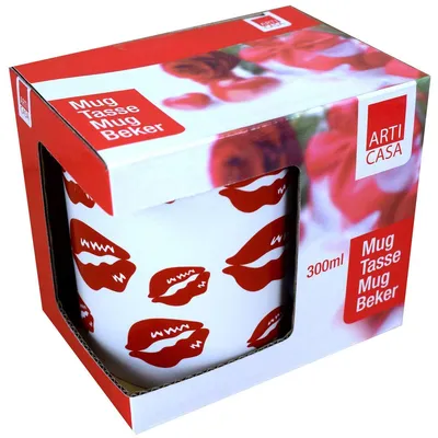 Produktbild von Kaffeetasse 300ml im Design Liebe, Herz, Küsse, I Love You Rot / Weiß