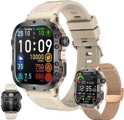 Produktbild von 1,96" AMOLED Smartwatch Herren mit Telefonfunktion, 420mAh Akku, Bluetooth Anrufe, Fitnessuhr mit Schlafmonitor, 5ATM Wasserdicht, iOS Android