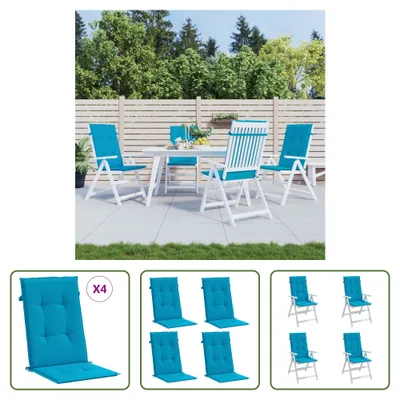 Zdjęcie produktu dla The Living Store Poduszki na krzesła ogrodowe z wysokim oparciem 4 szt. Niebieski materiał 120x50x3cm